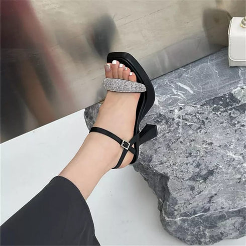 Square Toe Muller Rhinestone Sexy Heel